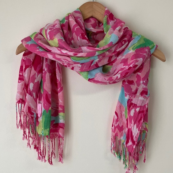 Lilly Pulitzer First Impression Hotty Pink Rose Floral Scarf